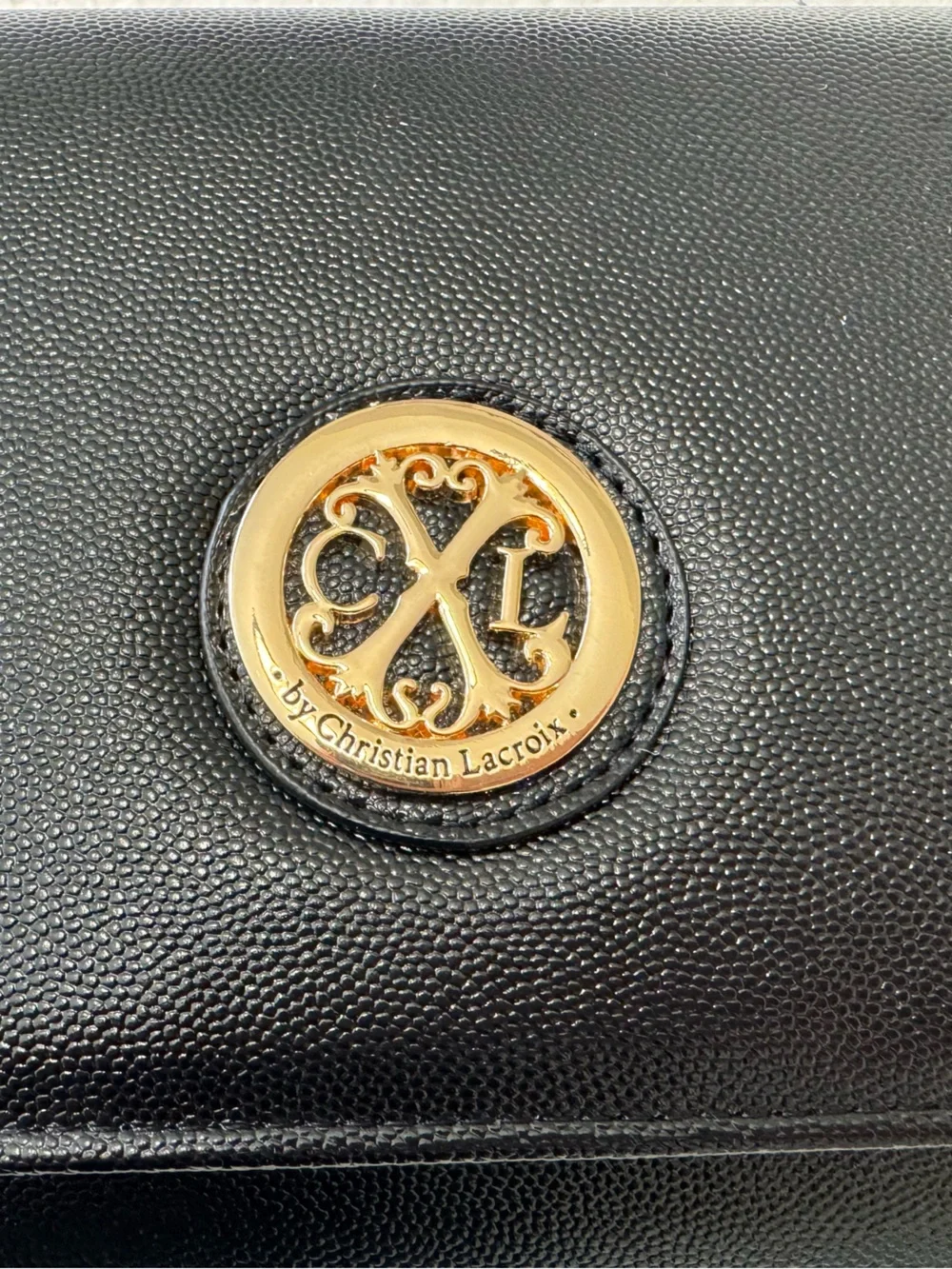Christian Lacroix Black Clutch with Gold Emblem